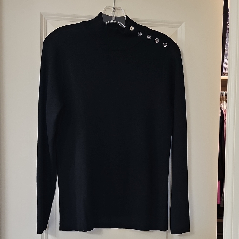 Chico's Black Cowl Neck Sweater with Button Detail